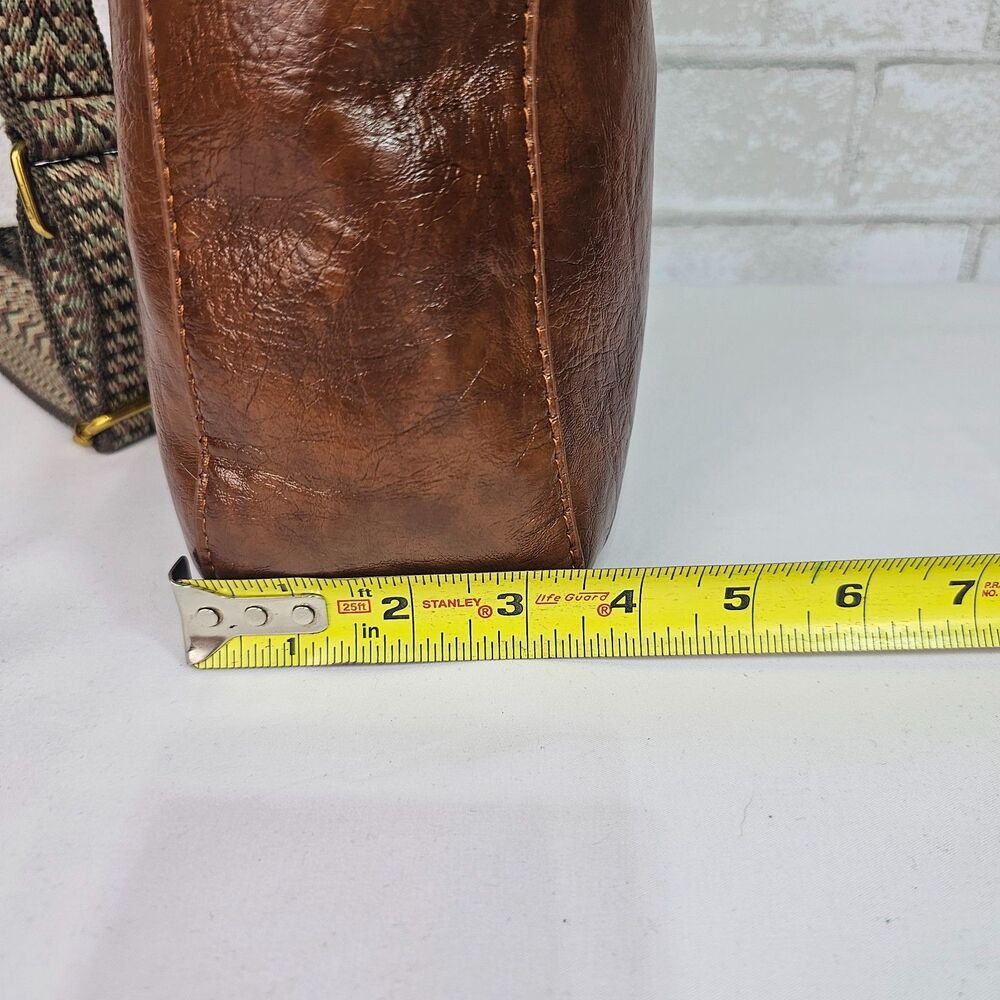 Vintage Brown Faux Leather Crossbody Bag Boho Western Wide Strap Purse - Picture 12 of 12